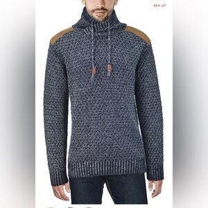 XRAY Men's Blue Knit Sweater with Brown Accents